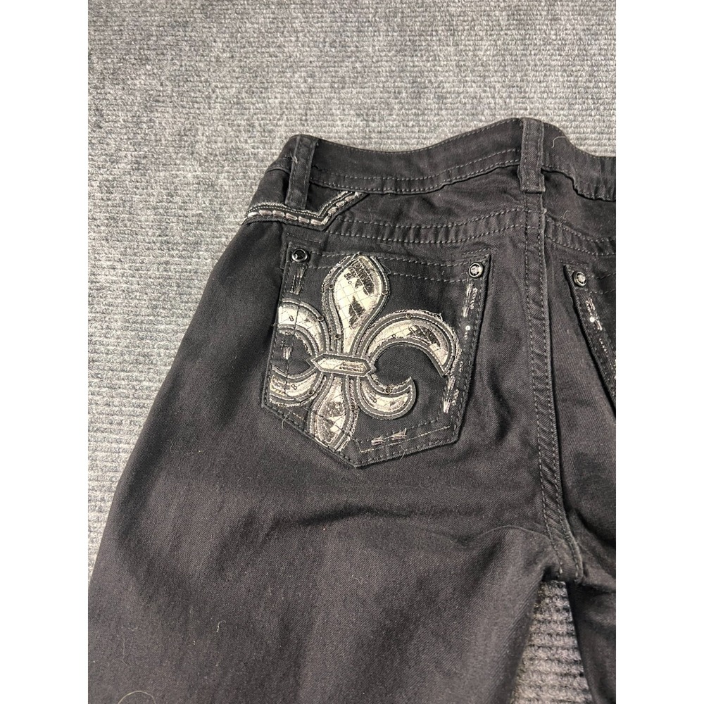 Miss Me Los Angeles Jeans Womens 32 Black Fleur-De-Lis Embellish Skinny Y2K - Picture 8 of 12